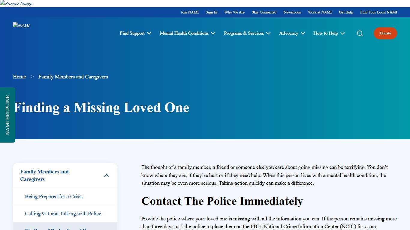 Finding a Missing Loved One | NAMI